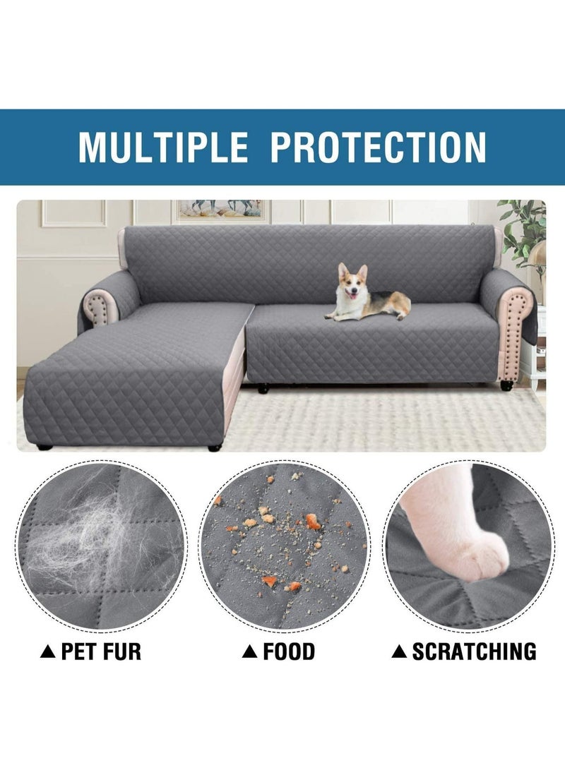 Sofa Covers L Shape Couch Covers for Reversible Sectional Sofa Chaise Lounge Sofa Cover Slipcovers Furniture Protector for Dogs Pets, Non Slip with Straps (Grey,Large) - Image 2